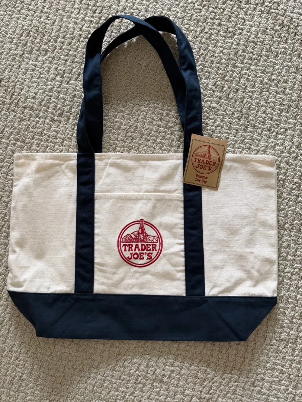 Trader Joe's Canvas Tote Bag in Cream and Navy